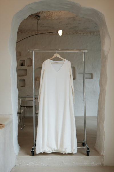 Gathered Maxi Dress in Cotton Muslin | Ivory - Skjønn Concept Store