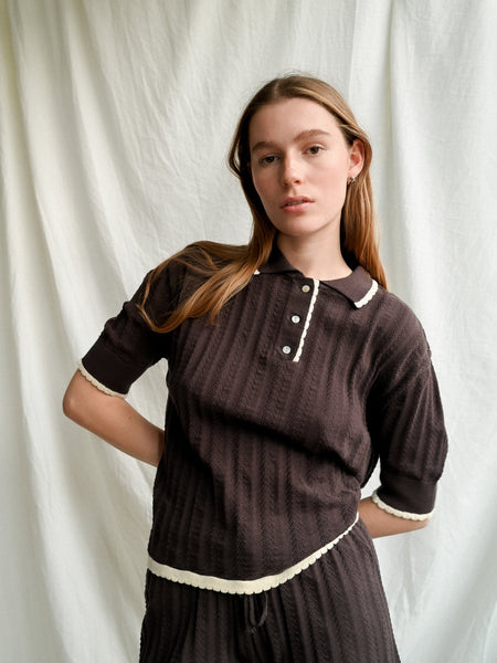 Georg Knit Polo | Dark Brown/Ecru - Skjønn Concept Store