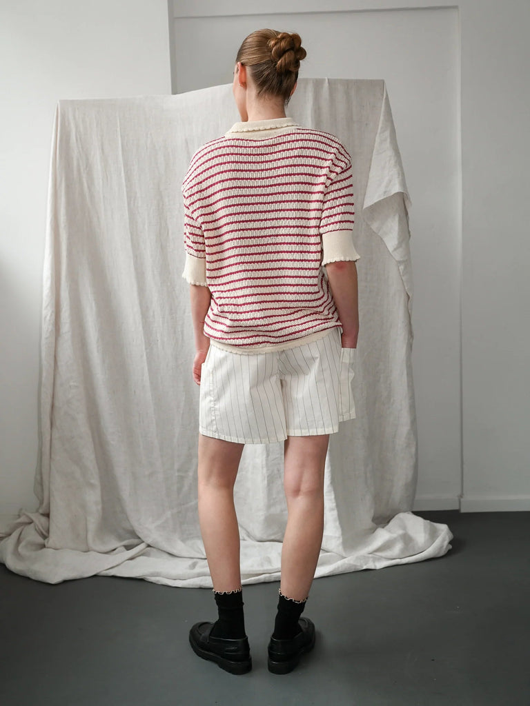 Lullu SS Polo Cardigan | Ecru & Holly Berry - Skjønn Concept Store