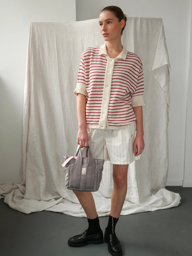 Lullu SS Polo Cardigan | Ecru & Holly Berry - Skjønn Concept Store