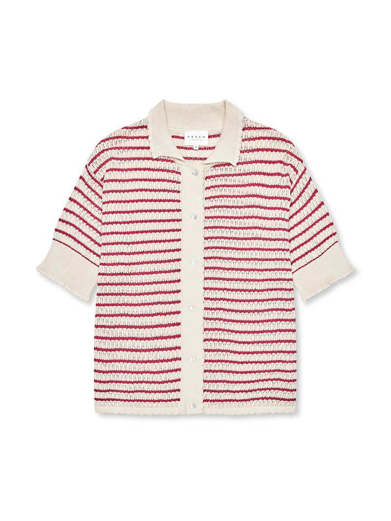 Lullu SS Polo Cardigan | Ecru & Holly Berry - Skjønn Concept Store
