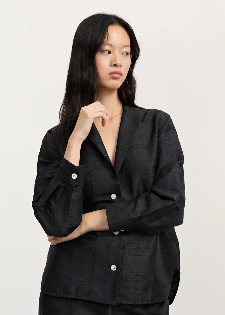 Makya Shirt Silk | Black Navy - Skjønn Concept Store