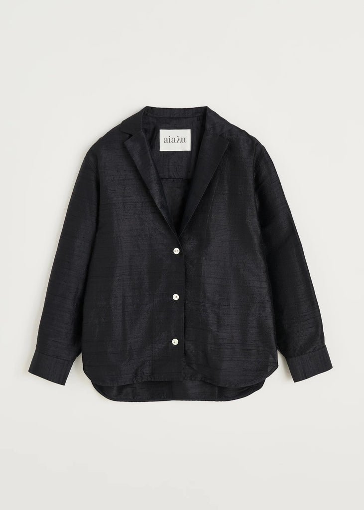 Makya Shirt Silk | Black Navy - Skjønn Concept Store