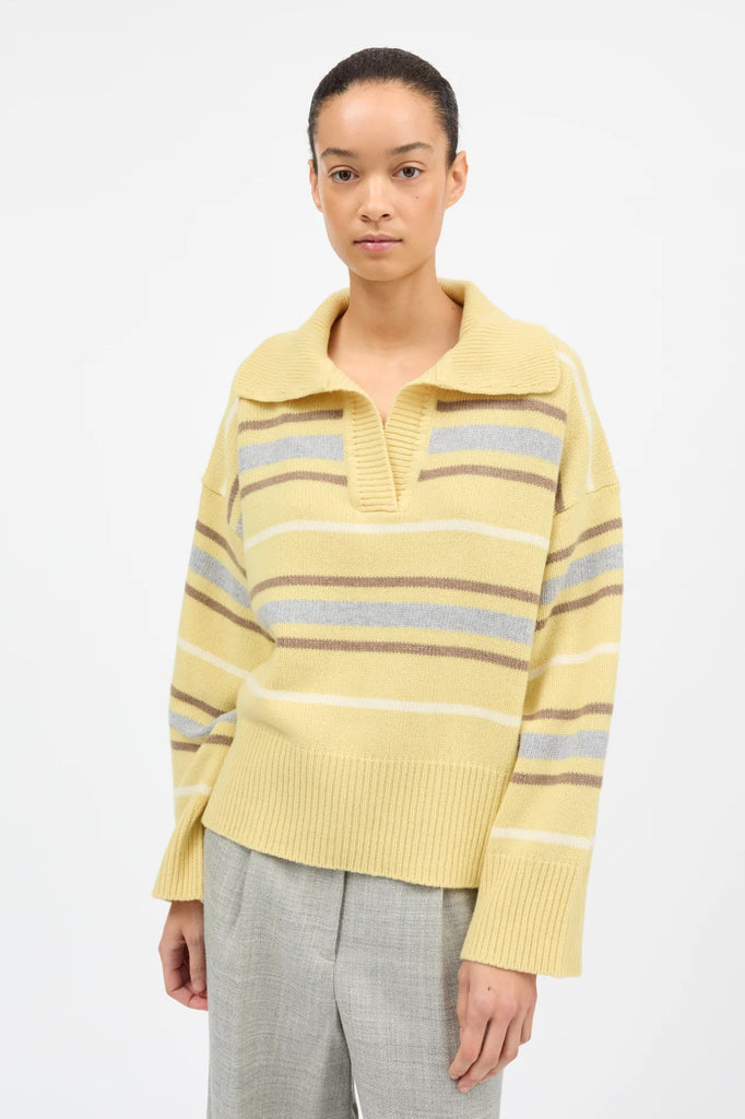 Paul V - Neck Jumper | Yellow/Grey Stripe - Skjønn Concept Store