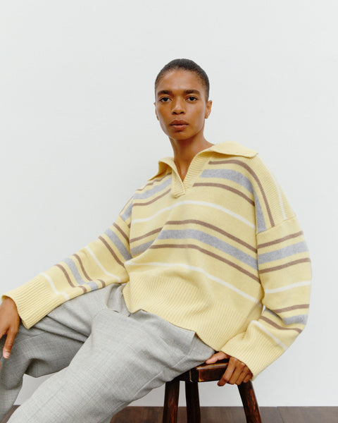 Paul V - Neck Jumper | Yellow/Grey Stripe - Skjønn Concept Store