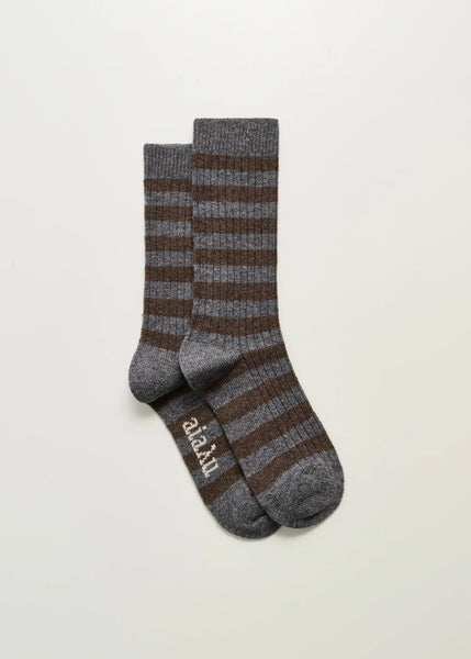 Striped Cashmere Socks | Mix Grey - Skjønn Concept Store
