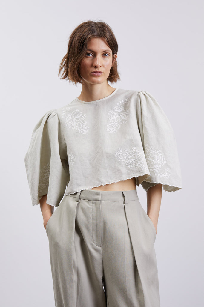 Devi Blouse | Cloud Grey/Off White Embroidery - Skjønn Concept Store