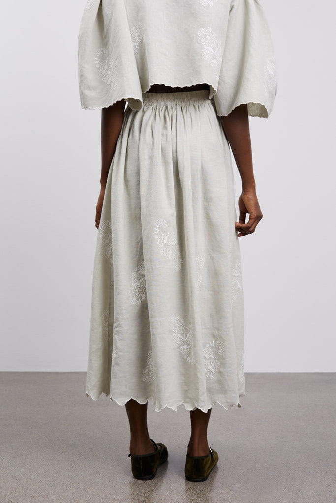 Devi Skirt | Cloud Grey/Off White Embroidery - Skjønn Concept Store