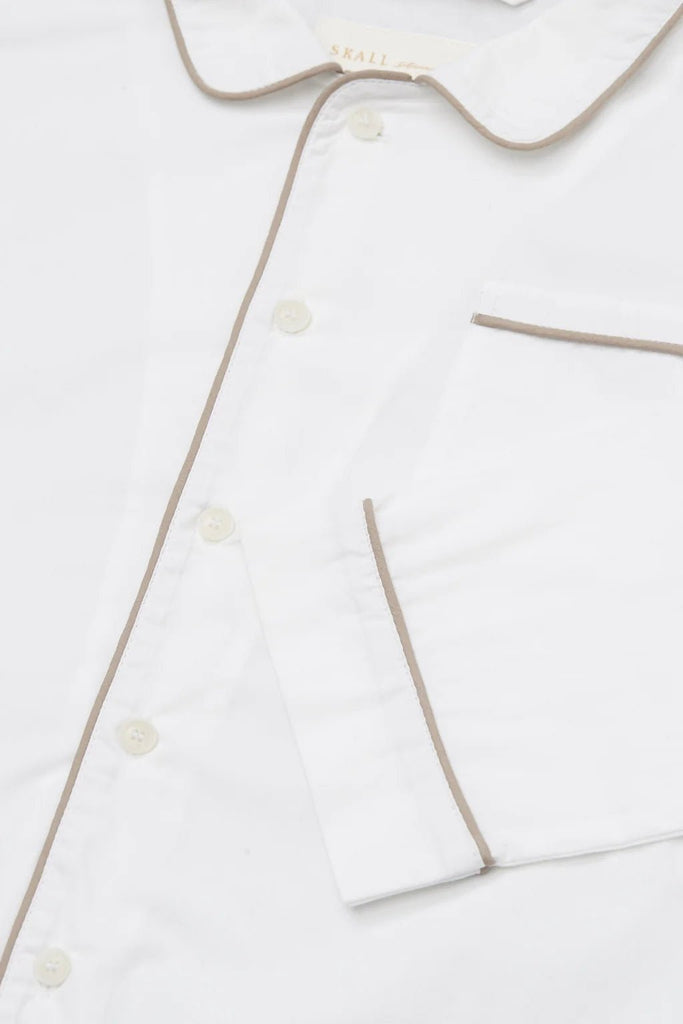 Skall Pyjamas | Optic White/Roasted Brown Piping - Skjønn Concept Store